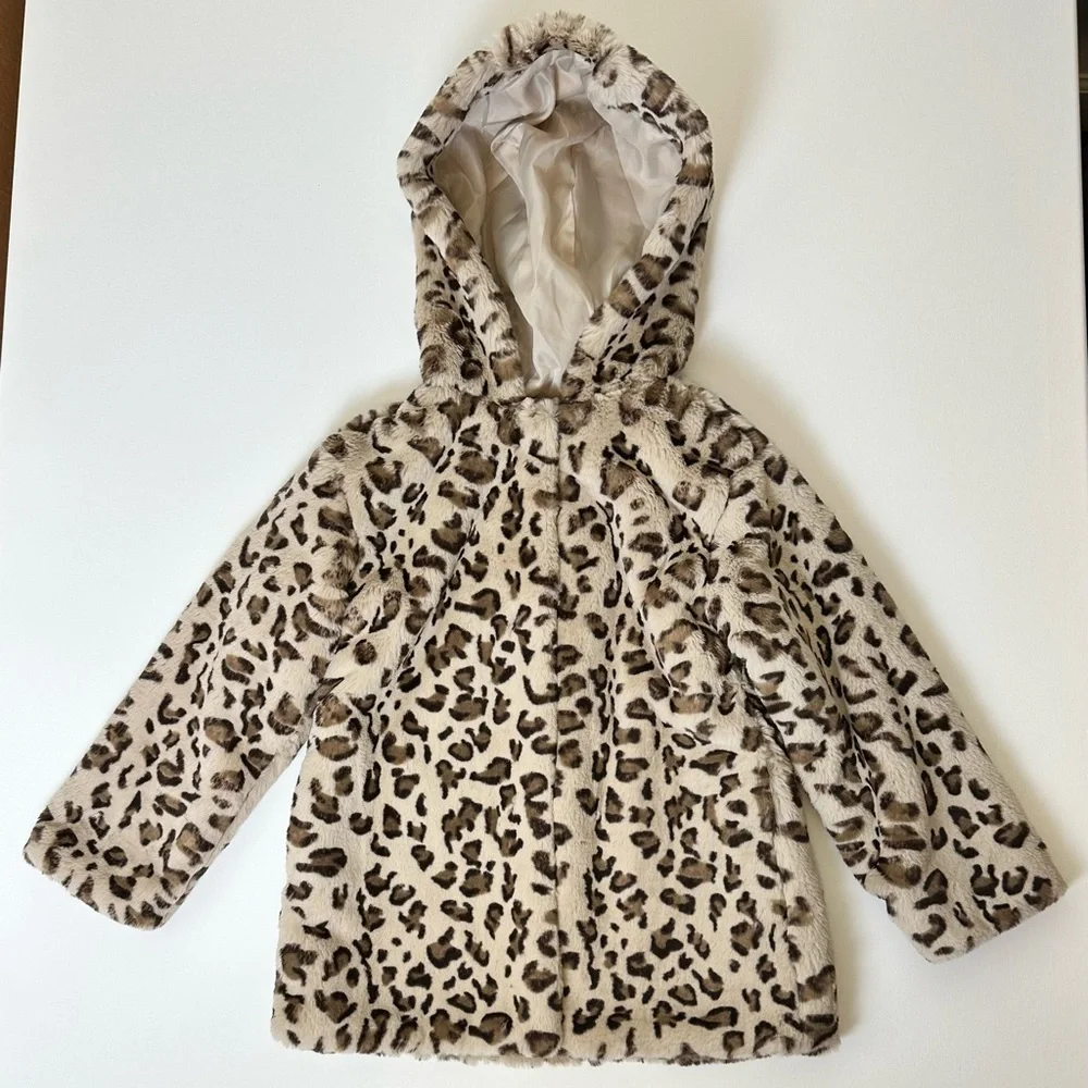 Mayoral Girls size 8 Leopard Print Faux Fur Hooded Jacket - Picture 1 of 4